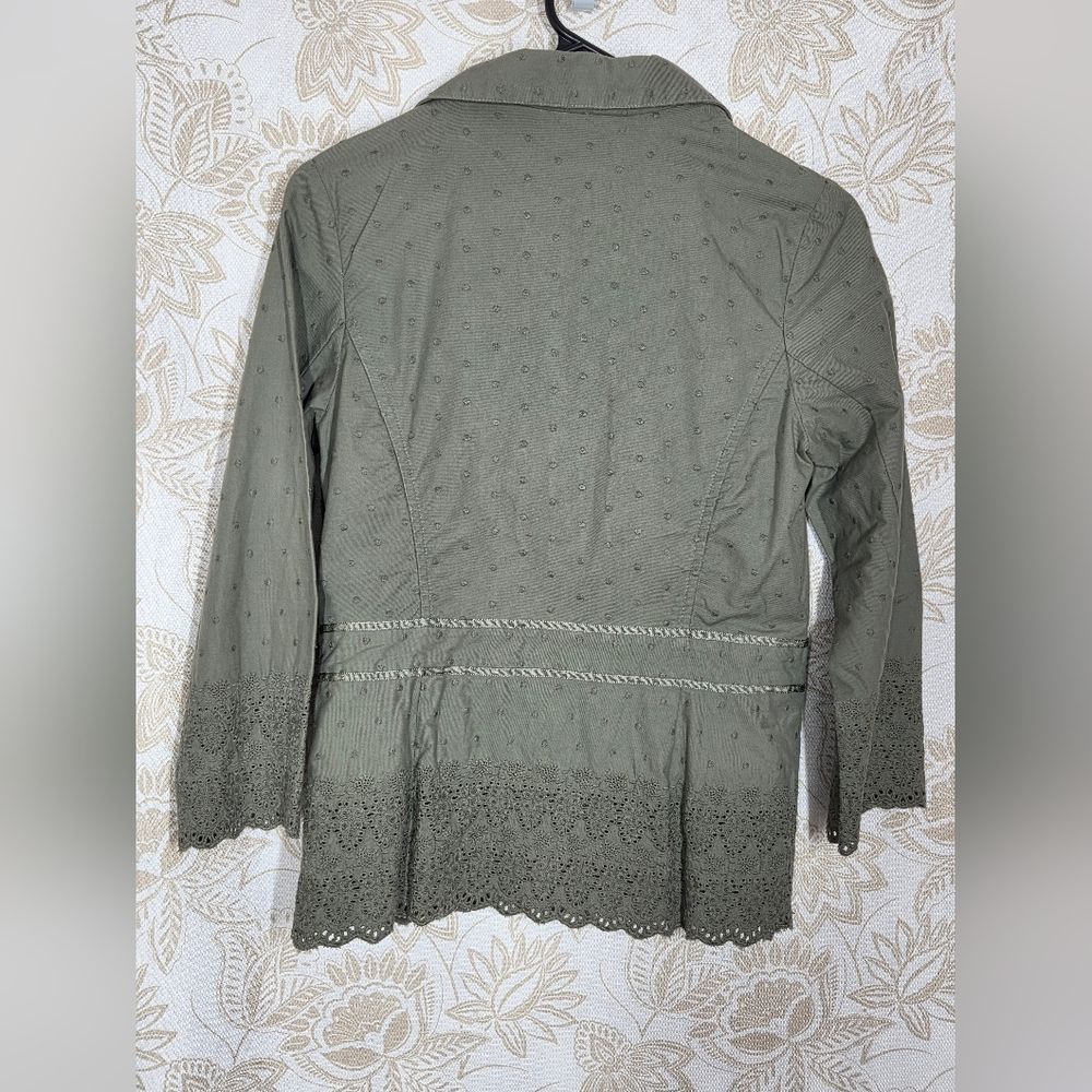 OLD NAVY VINTAGE 100% COTTON Y2K ARMY GREEN JACKET BLAZER W/EMBROIDERY sz S NEW - Picture 2 of 11